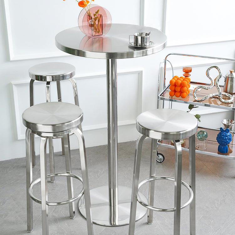 Tabouret de bar sans dossier brillant en acier inoxydable brossé, tabouret haut industriel d'intérieur, 1 pièce