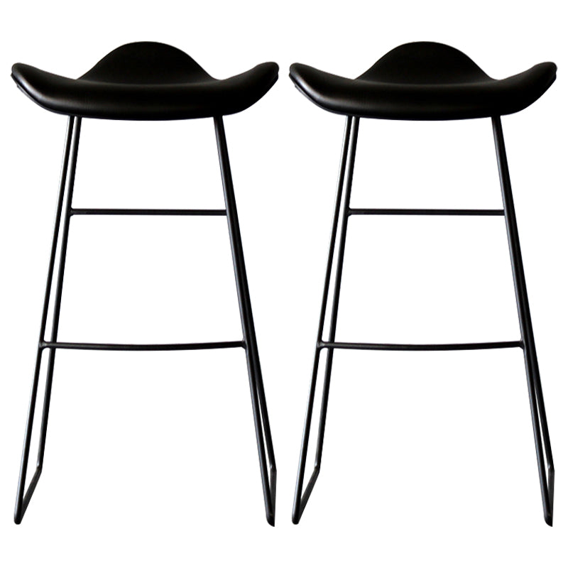 Black PU Leather Barstools Industrial Low Back Bristol Counter Stool with Saddle Seat