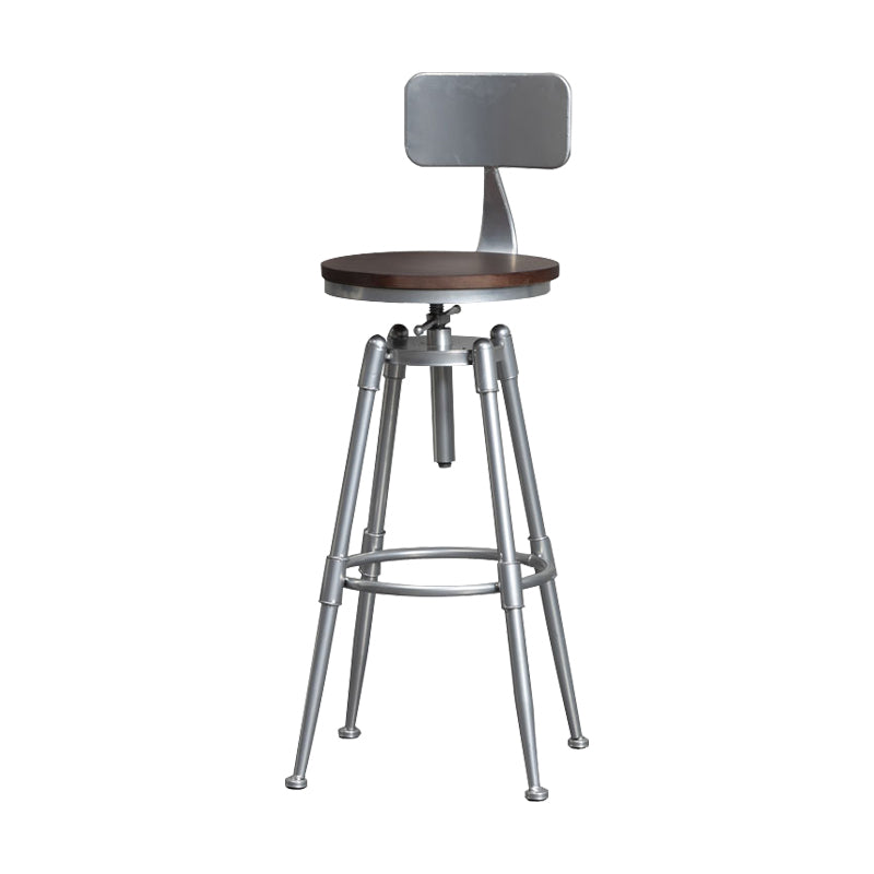 Industrial Iron Adjustable Swivel Barstool Indoor Tall Stool with Round Pine Seat