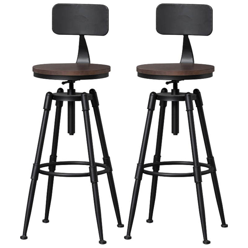 Industrial Iron Adjustable Swivel Barstool Indoor Tall Stool with Round Pine Seat