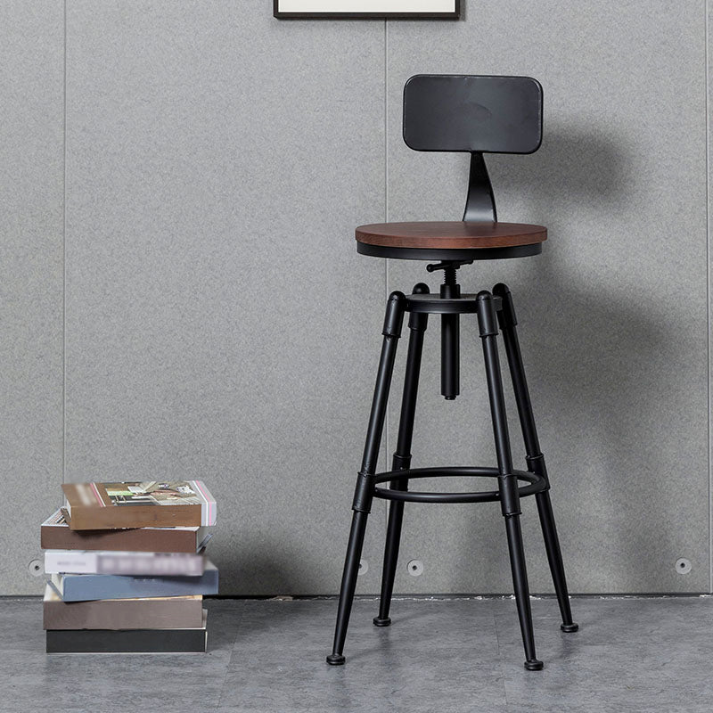Industrial Iron Adjustable Swivel Barstool Indoor Tall Stool with Round Pine Seat