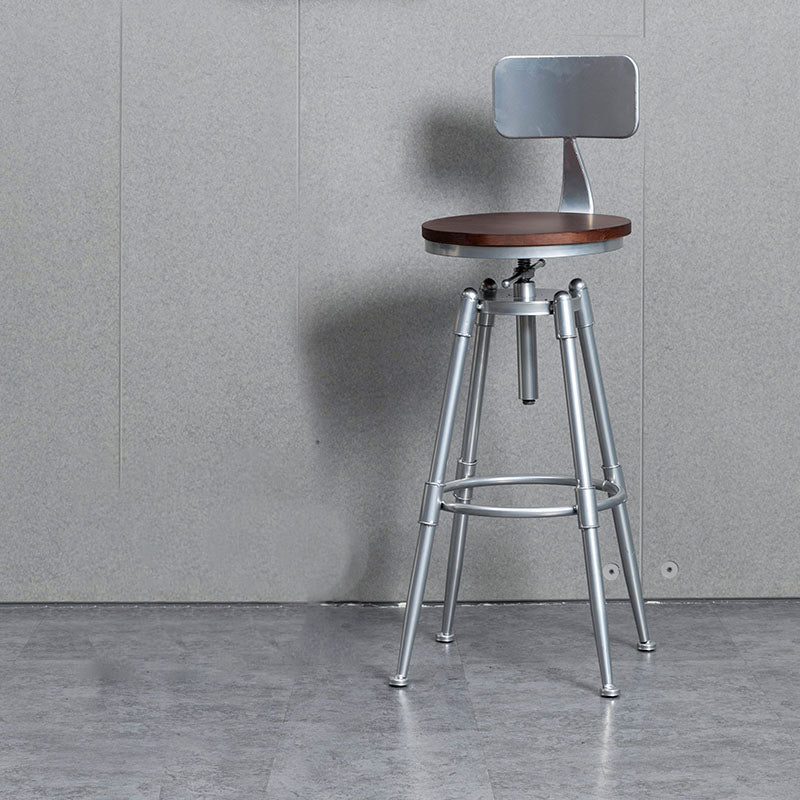 Industrial Iron Adjustable Swivel Barstool Indoor Tall Stool with Round Pine Seat