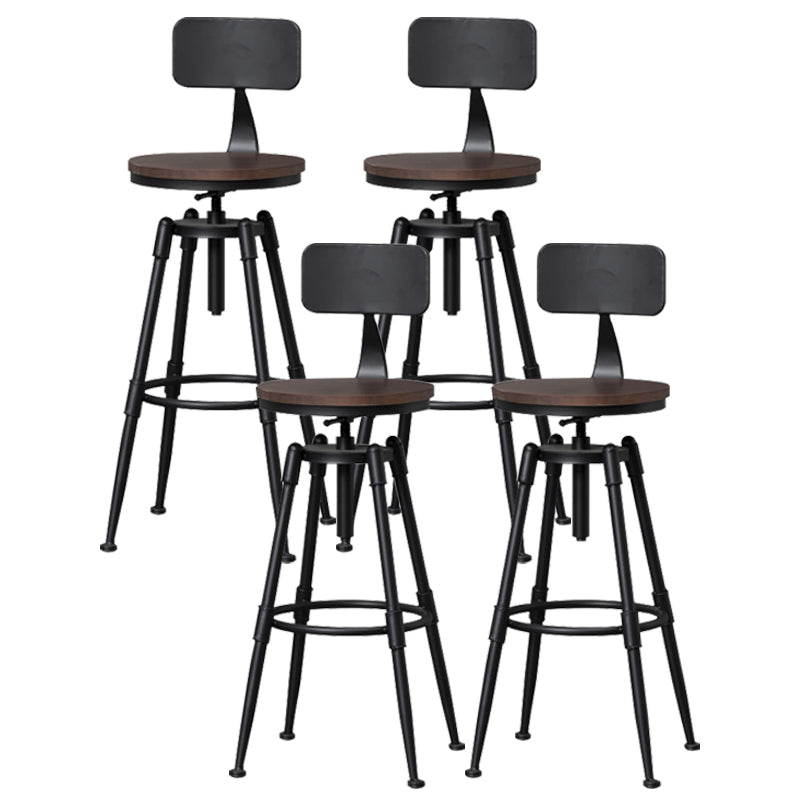 Industrial Iron Adjustable Swivel Barstool Indoor Tall Stool with Round Pine Seat