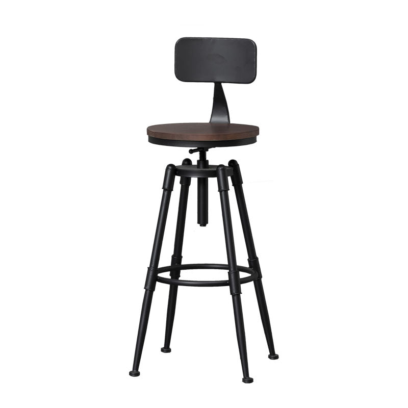 Industrial Iron Adjustable Swivel Barstool Indoor Tall Stool with Round Pine Seat