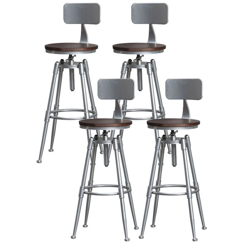 Industrial Iron Adjustable Swivel Barstool Indoor Tall Stool with Round Pine Seat