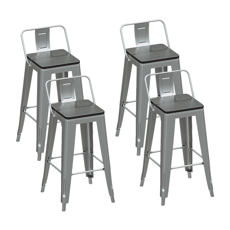 Industrial Silver Counter Stools Iron Wooden Bar Bristol Stools with Low Back