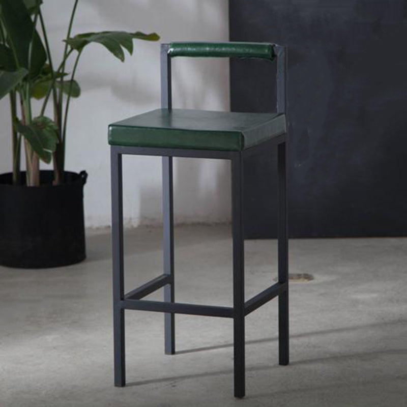 Industrial Green Upholstered Barstool Indoor Distressed Tall Stool with Square Seat