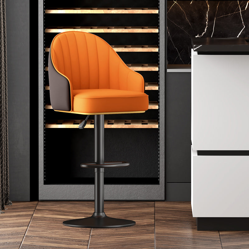 Adjustable Height Counter & Bar Stool Indoor Leather Bucket Footrest Stool