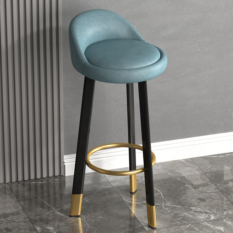 Taburete de bar sin brazos con respaldo moderno, taburete de bar de acero para cajero con cojín y reposapiés