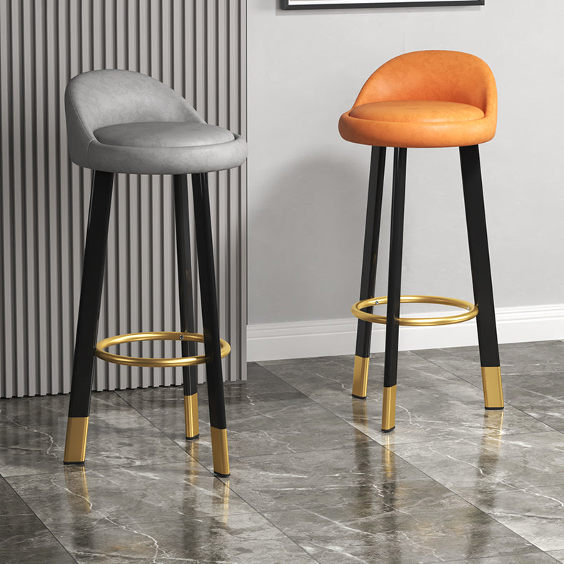 Taburete de bar sin brazos con respaldo moderno, taburete de bar de acero para cajero con cojín y reposapiés