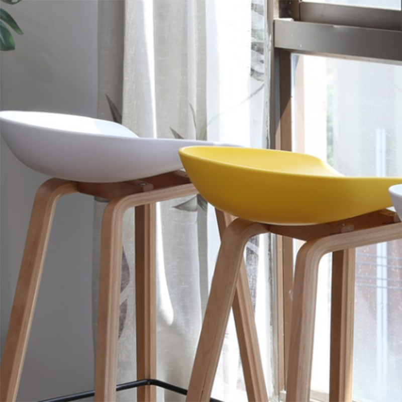 Taburete de bar sin brazos con respaldo moderno, taburete de bar de madera para el hogar con asiento de plástico
