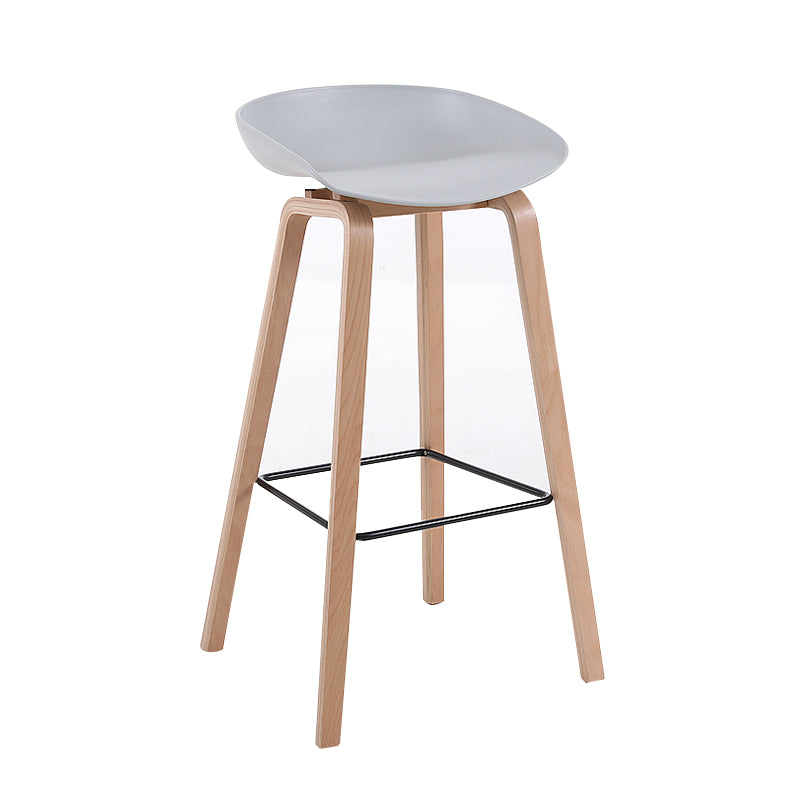 Taburete de bar sin brazos con respaldo moderno, taburete de bar de madera para el hogar con asiento de plástico