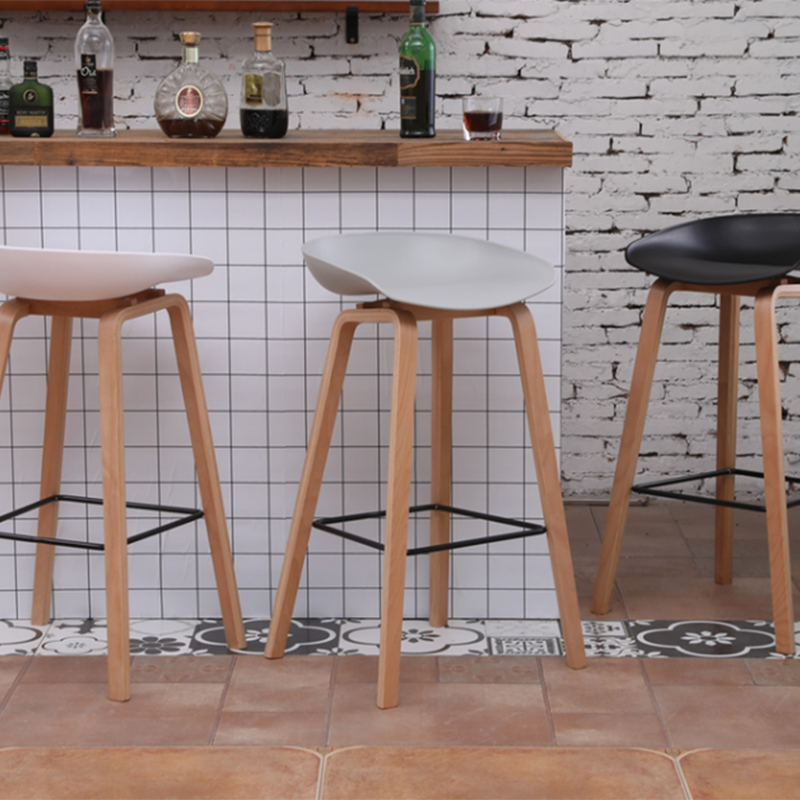 Taburete de bar sin brazos con respaldo moderno, taburete de bar de madera para el hogar con asiento de plástico