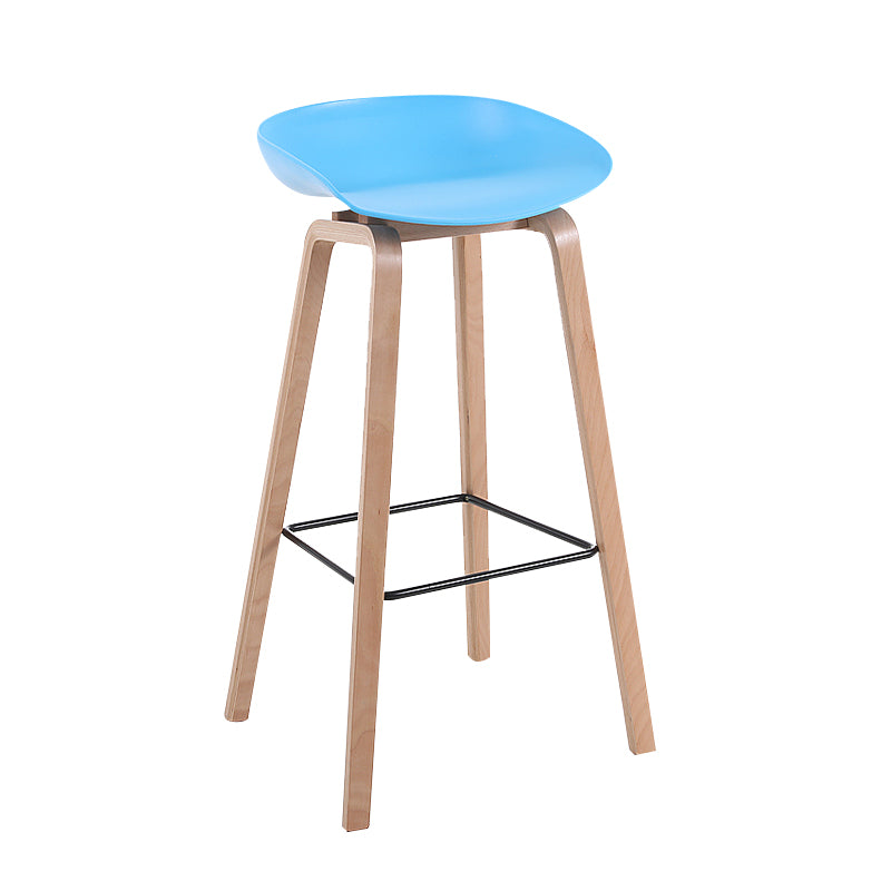Taburete de bar sin brazos con respaldo moderno, taburete de bar de madera para el hogar con asiento de plástico