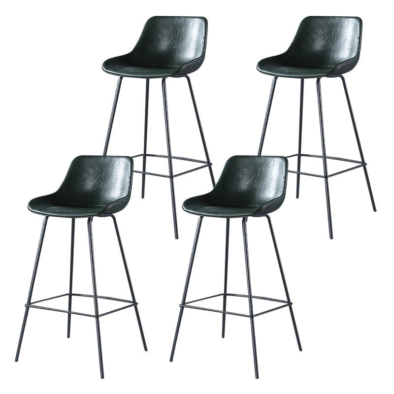 Taburete de bar moderno para interior, de cuero, sin brazos, con reposapiés, base metálica