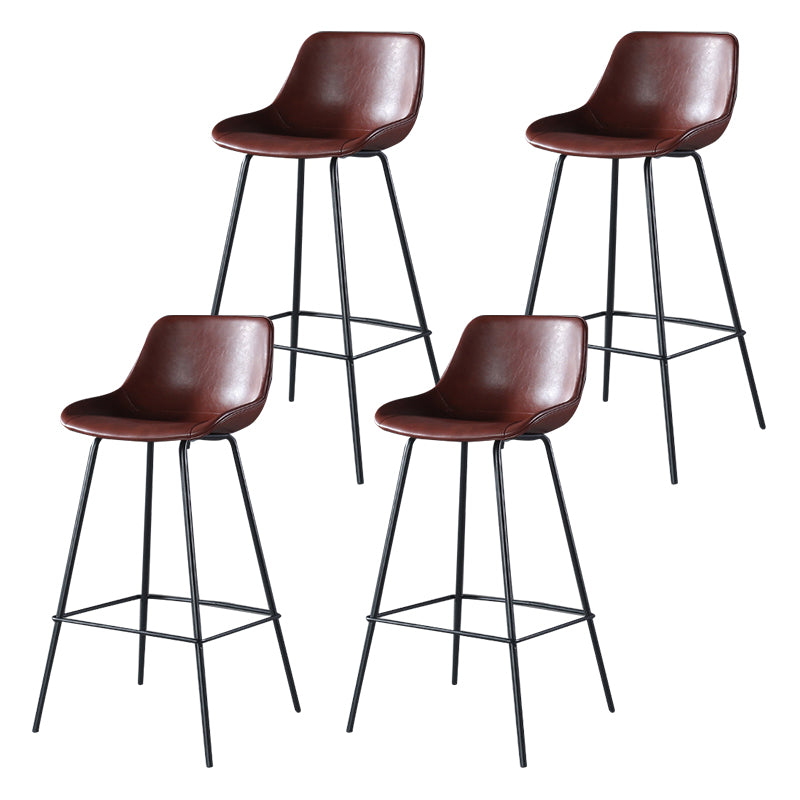 Taburete de bar moderno para interior, de cuero, sin brazos, con reposapiés, base metálica