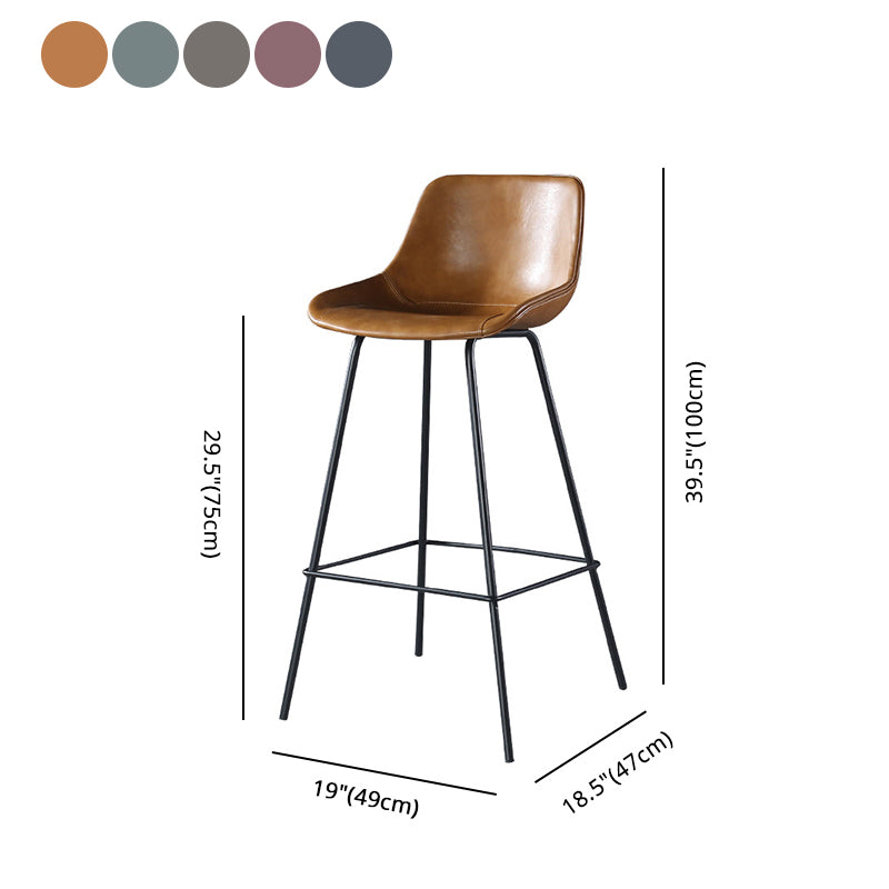 Taburete de bar moderno para interior, de cuero, sin brazos, con reposapiés, base metálica