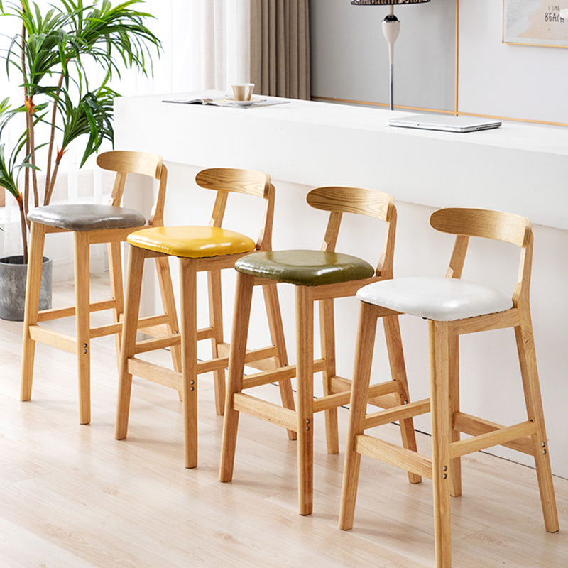 Taburete de bar sin brazos con respaldo moderno, taburete de bar de madera para tienda de té con leche con cojín