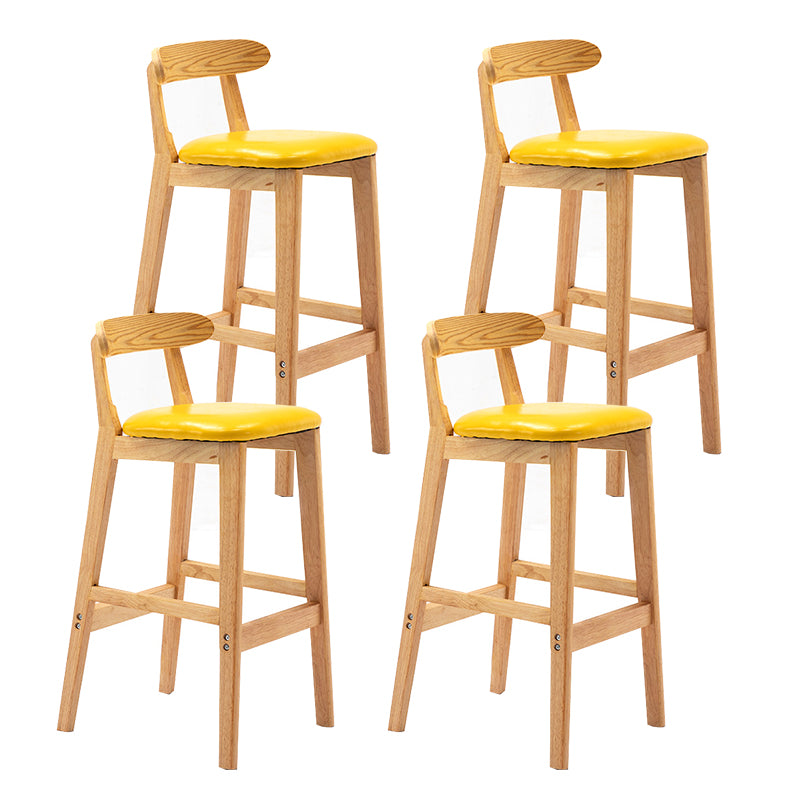Taburete de bar sin brazos con respaldo moderno, taburete de bar de madera para tienda de té con leche con cojín