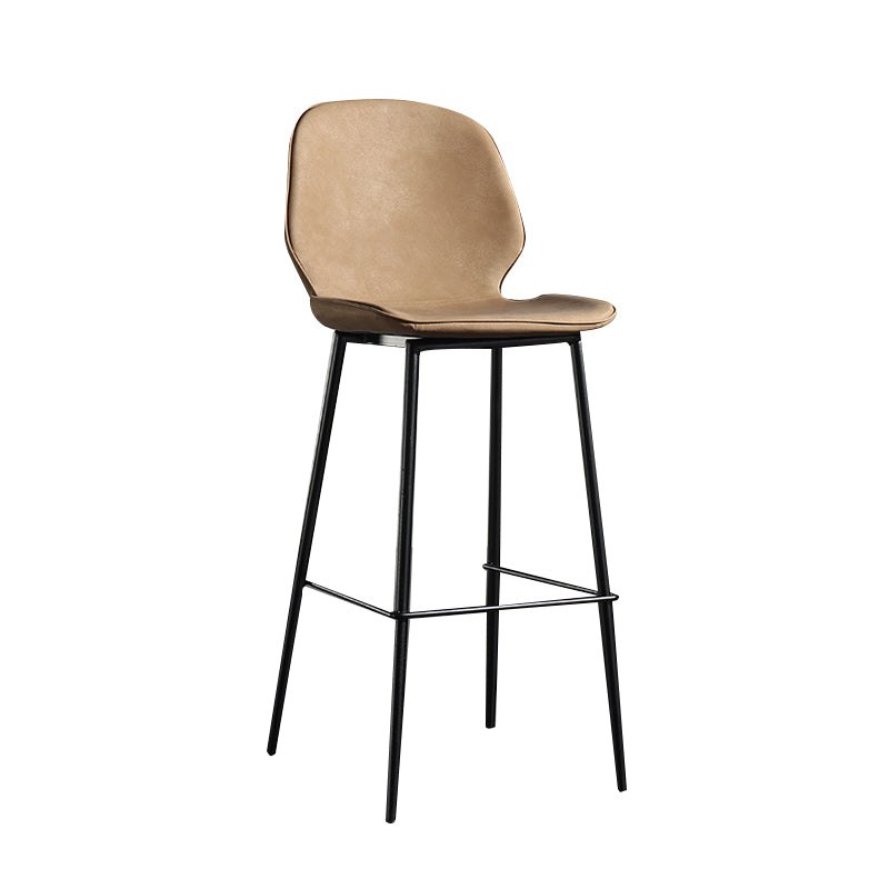 Taburete de bar sin brazos con respaldo moderno, taburete de bar de hierro para balcón con cojín de cuero