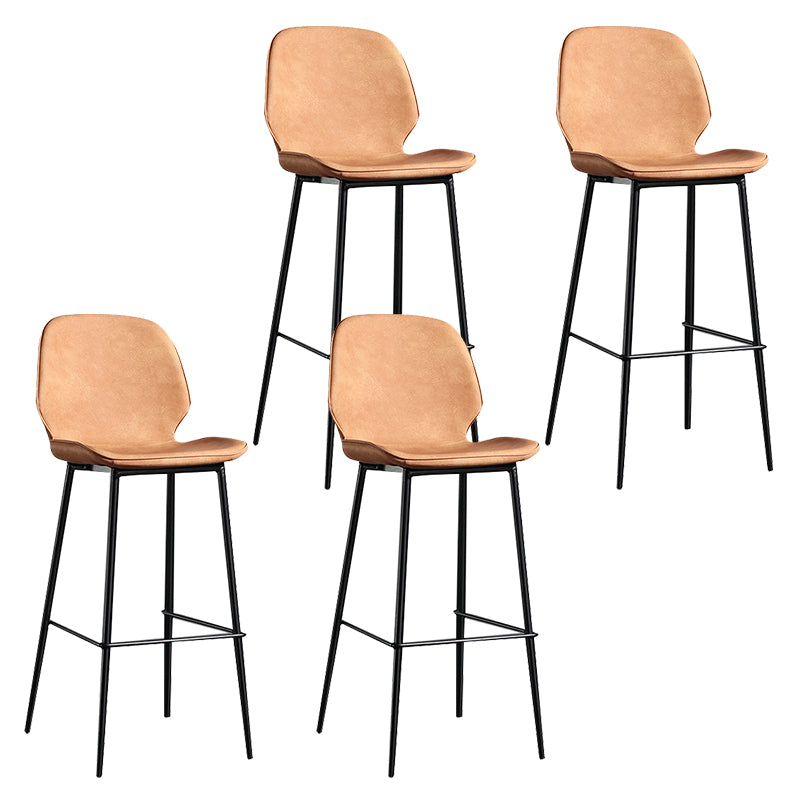 Taburete de bar sin brazos con respaldo moderno, taburete de bar de hierro para balcón con cojín de cuero