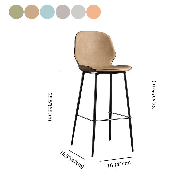 Taburete de bar sin brazos con respaldo moderno, taburete de bar de hierro para balcón con cojín de cuero