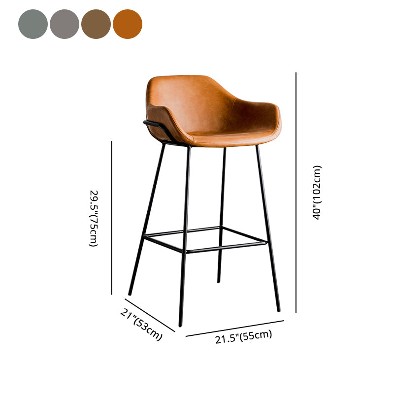 Tabouret de bar à dossier bas Bucket Tabourets de hauteur de comptoir armés en cuir
