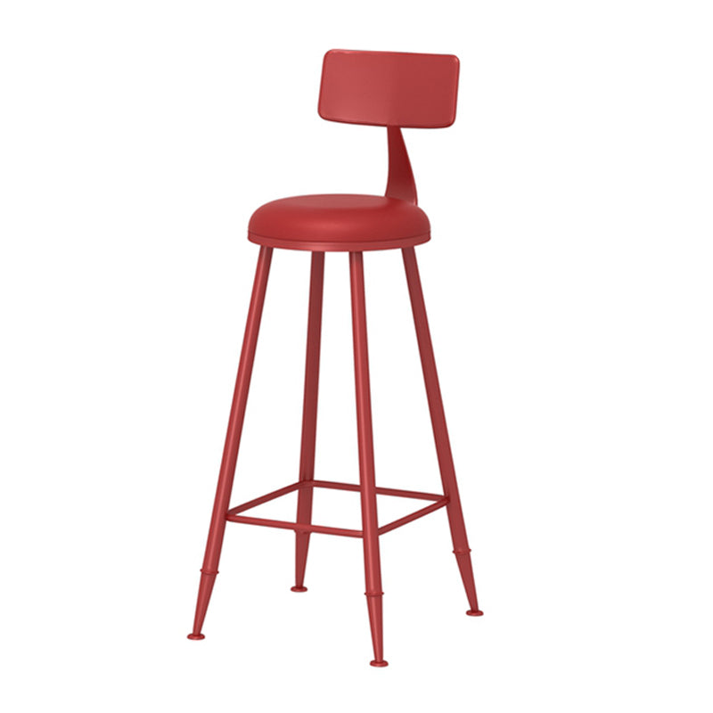 Taburete de bar moderno de hierro con respaldo de silla de mostrador redondo de cuero para cafetería