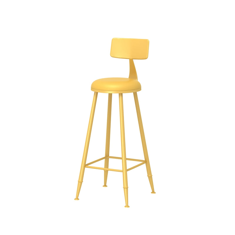 Taburete de bar moderno de hierro con respaldo de silla de mostrador redondo de cuero para cafetería
