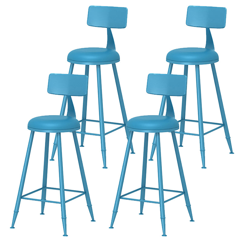 Taburete de bar moderno de hierro con respaldo de silla de mostrador redondo de cuero para cafetería