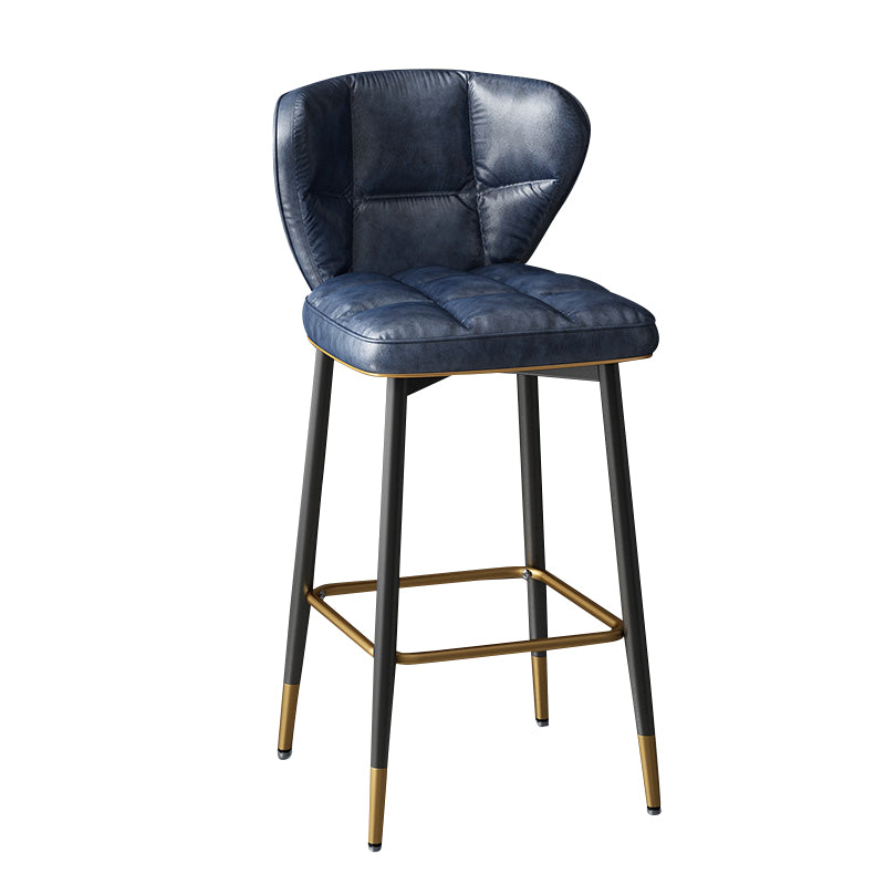 Zeitgenössischer Leder-Barhocker Buckets Indoor-Hocker mit niedriger Rückenlehne und Stahlbeinen