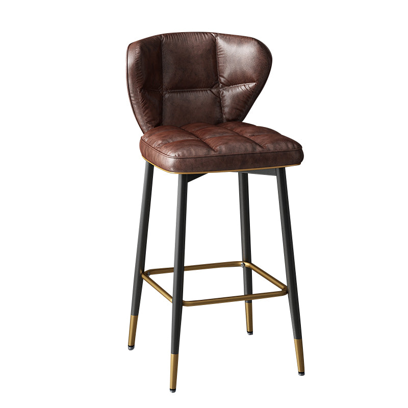 Zeitgenössischer Leder-Barhocker Buckets Indoor-Hocker mit niedriger Rückenlehne und Stahlbeinen