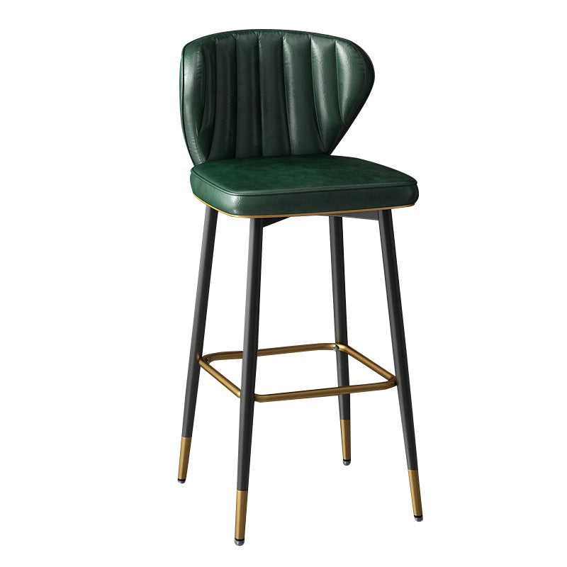 Taburete de bar de cuero contemporáneo, taburete con respaldo bajo para interiores con patas de acero