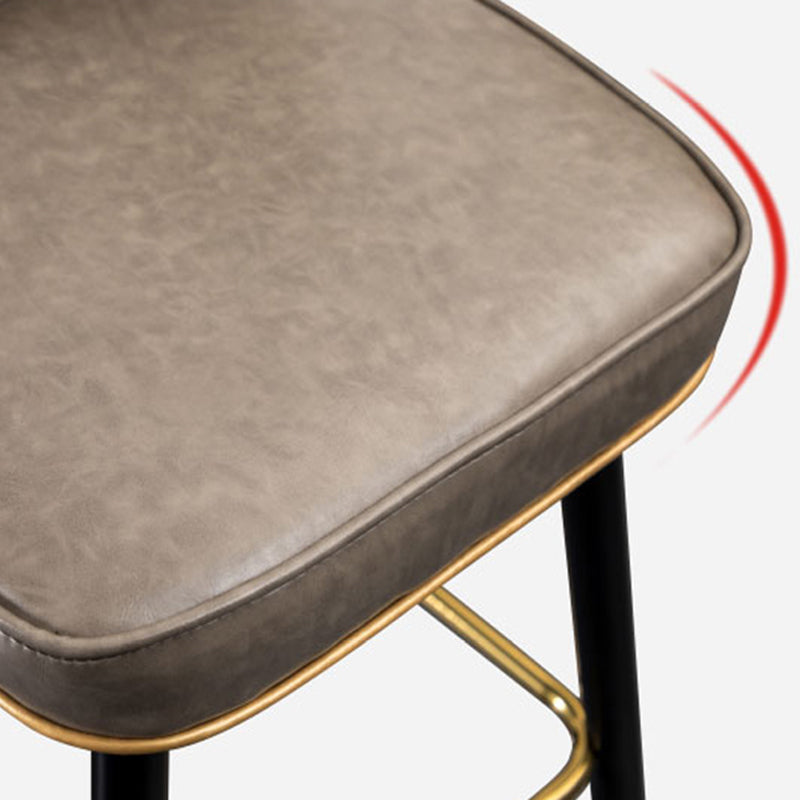 Taburete de bar de cuero contemporáneo, taburete con respaldo bajo para interiores con patas de acero