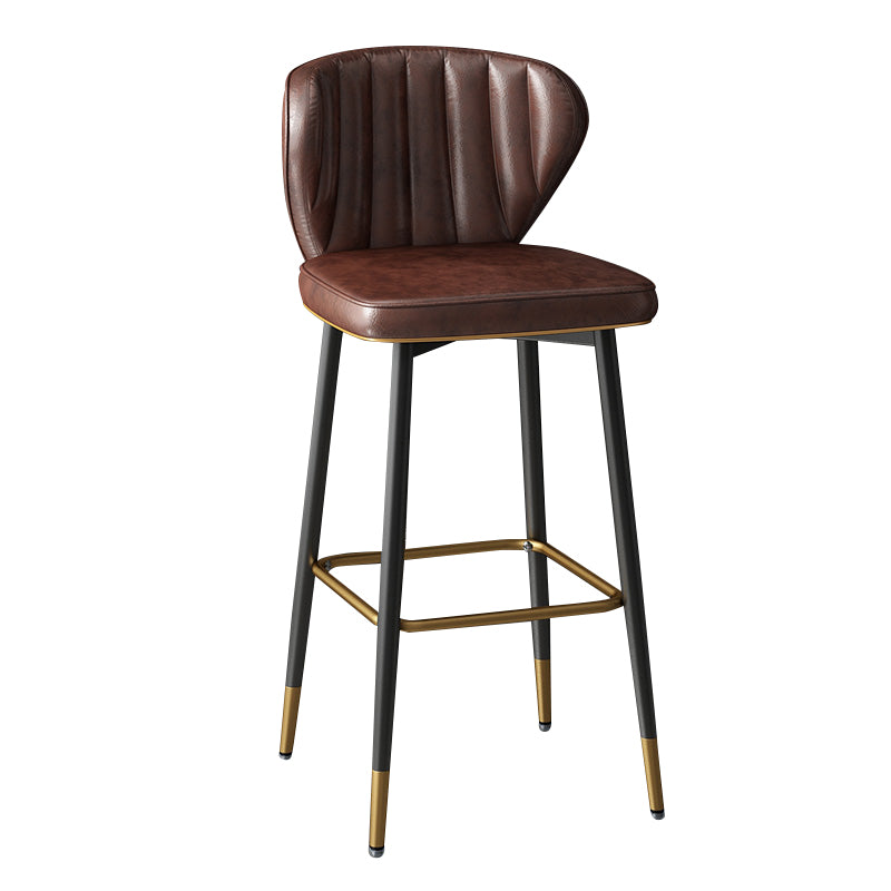 Taburete de bar de cuero contemporáneo, taburete con respaldo bajo para interiores con patas de acero