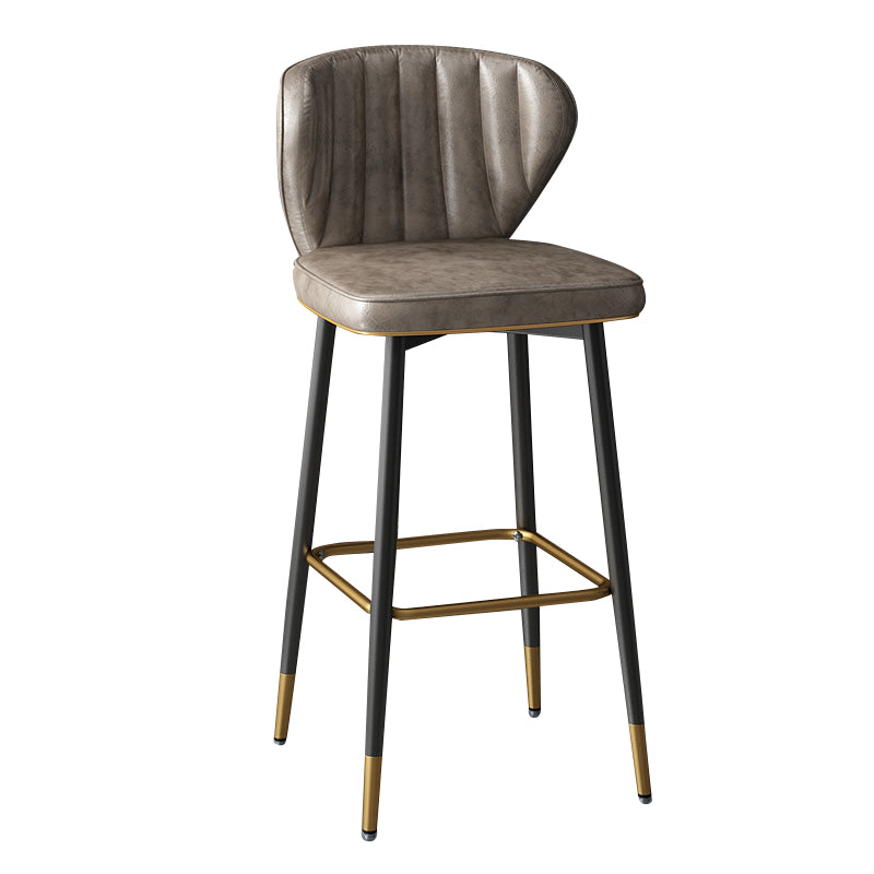 Taburete de bar de cuero contemporáneo, taburete con respaldo bajo para interiores con patas de acero