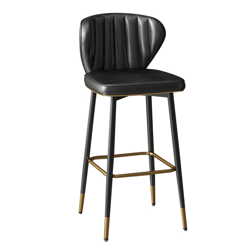 Taburete de bar de cuero contemporáneo, taburete con respaldo bajo para interiores con patas de acero