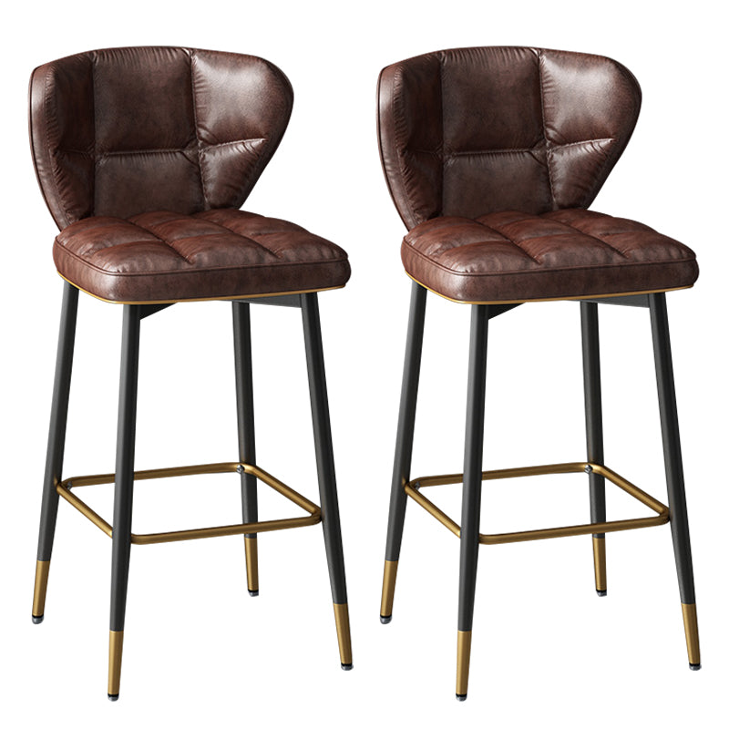 Taburete de bar de cuero contemporáneo, taburete con respaldo bajo para interiores con patas de acero