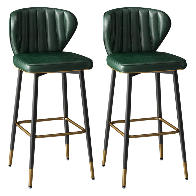 Taburete de bar de cuero contemporáneo, taburete con respaldo bajo para interiores con patas de acero