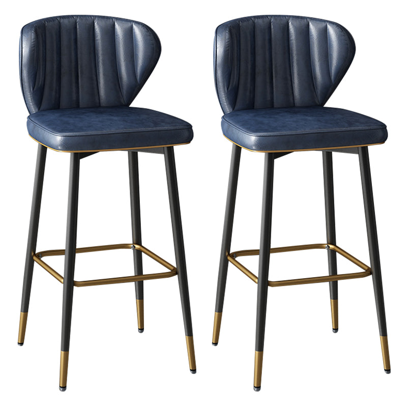 Taburete de bar de cuero contemporáneo, taburete con respaldo bajo para interiores con patas de acero