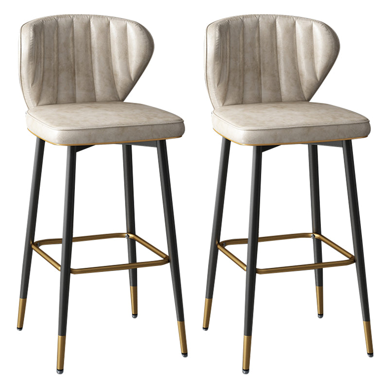 Taburete de bar de cuero contemporáneo, taburete con respaldo bajo para interiores con patas de acero