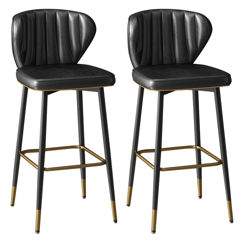 Taburete de bar de cuero contemporáneo, taburete con respaldo bajo para interiores con patas de acero