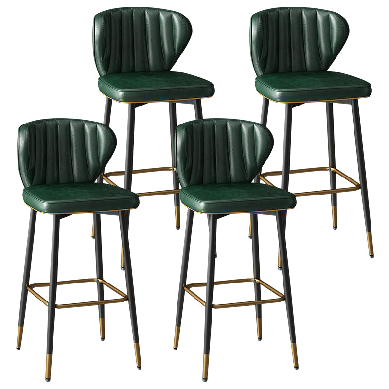 Taburete de bar de cuero contemporáneo, taburete con respaldo bajo para interiores con patas de acero