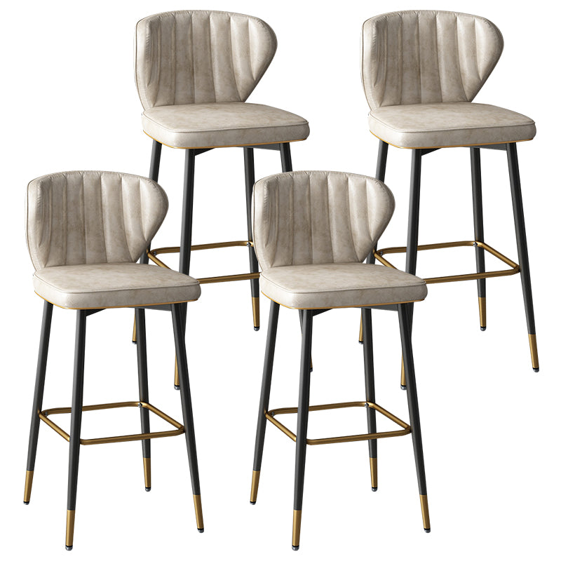 Taburete de bar de cuero contemporáneo, taburete con respaldo bajo para interiores con patas de acero