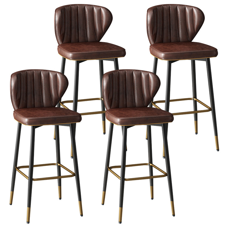 Taburete de bar de cuero contemporáneo, taburete con respaldo bajo para interiores con patas de acero