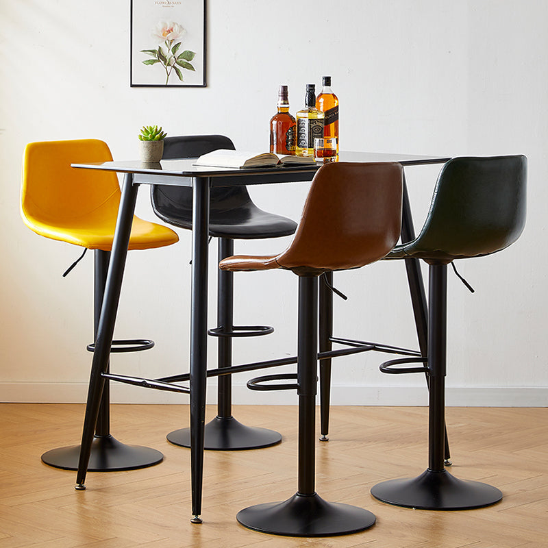 Taburete de bar de cuero moderno, reposapiés, cubo, taburete de mostrador interior ajustable