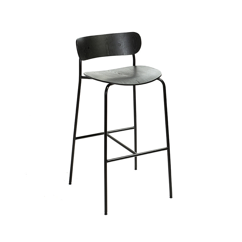 Schwarzer Metall-Barhocker, industrieller hoher Innenhocker mit Holzsitz, 1 Stück
