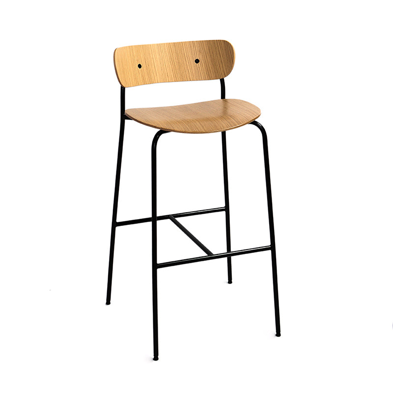 Schwarzer Metall-Barhocker, industrieller hoher Innenhocker mit Holzsitz, 1 Stück