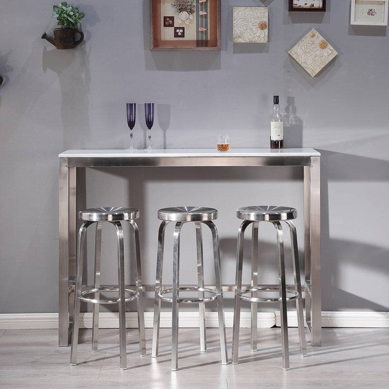Silver Industrial 29.5" H Barstool Glossy Stainless Steel Brushed Tall Stool 1 Piece