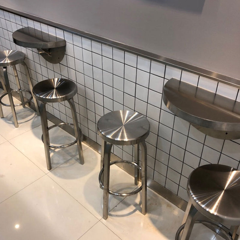 Silver Industrial 29.5" H Barstool Glossy Stainless Steel Brushed Tall Stool 1 Piece
